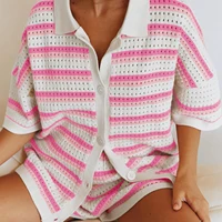 Tenues de short deux pièces pour femmes, olympiques de détente à rayures, bouton de document au crochet, ensembles assortis Y et Shorts 4