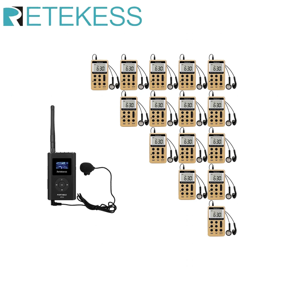 

RETEKESS FT11 FM Transmitter 1pcs V112 FM Receivers 15pcs Wireless Tour Guide System For Tour Guide Conference Meeting Training