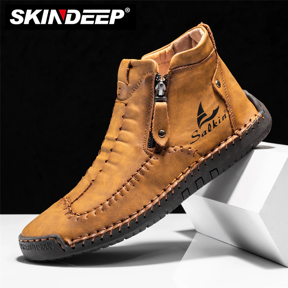 SKINDEEP Men's Fashion Casual Shoes Leather Ankle Boots British Style Short Boots Men Comfortable Large Size Men Oxfords Shoes