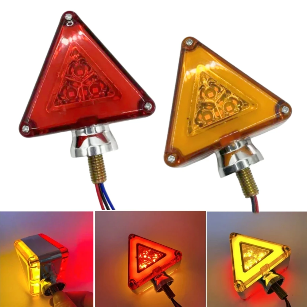 2PCS Truck LED Triangle Strobe Warning Light Dual Face Stud Mount Pedestal Fender Turn Signal Light Red Amber Side Marker Light