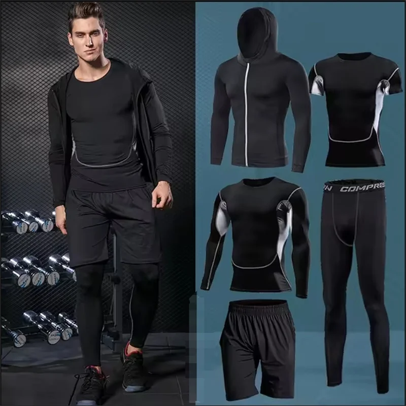 Men Sportswear Compression Sport Suits Quick Dry Running Sets Clothes Sports Joggers Training Gym Fitness Tracksuits Running Set sports suit