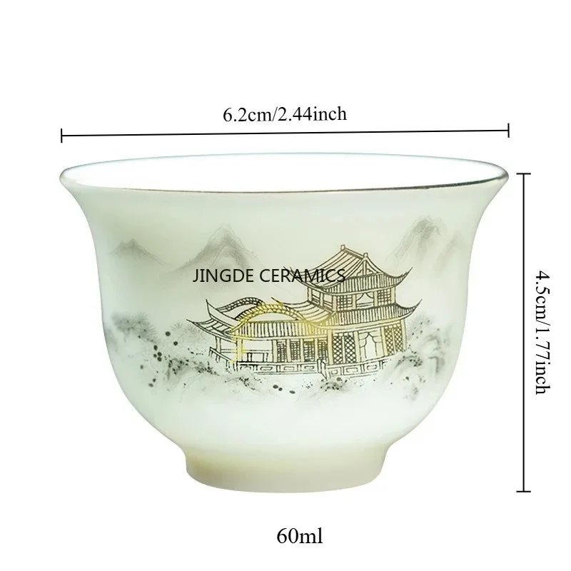 1Pc Jingdezhen White Porcelain Teacup Chinese Handmade Ceramic Master Cup Portable Personal Single Cup Tradition Retro Tea 60ml