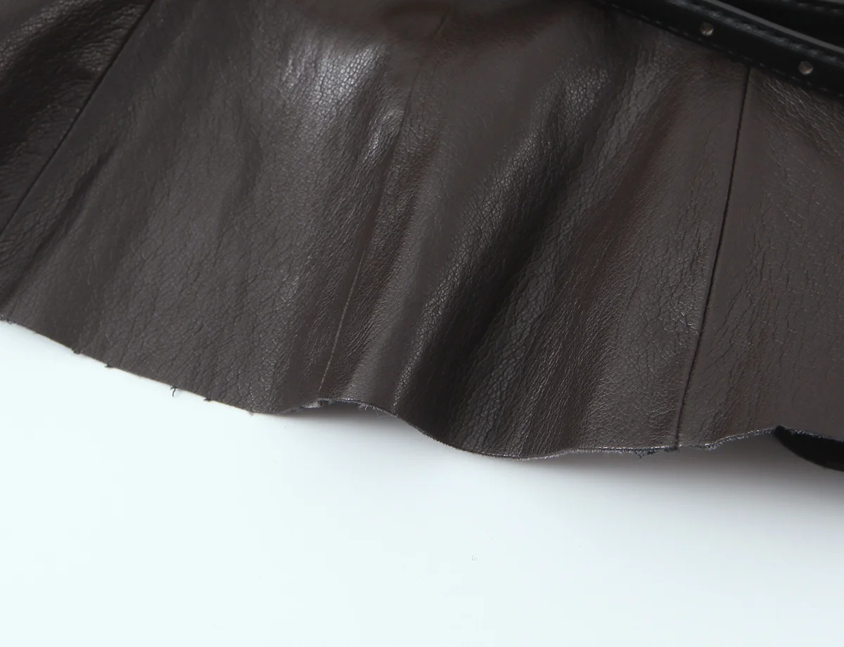 HH Damen 2026 Frühling Neue Mode Ärmelloses Kunstleder-Oberteil im Rock-Stil + Schicker Gürtel mit Saum-Schlitz Lässiger Langer Rock – Detail 15