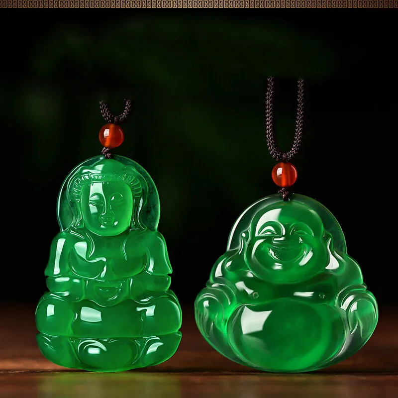 Natural Green Jade Guanyin Buddha Pendant Necklace Men Women Real Emerald Jadeite Feng Shui Pendants Fashion Charms Jewellery
