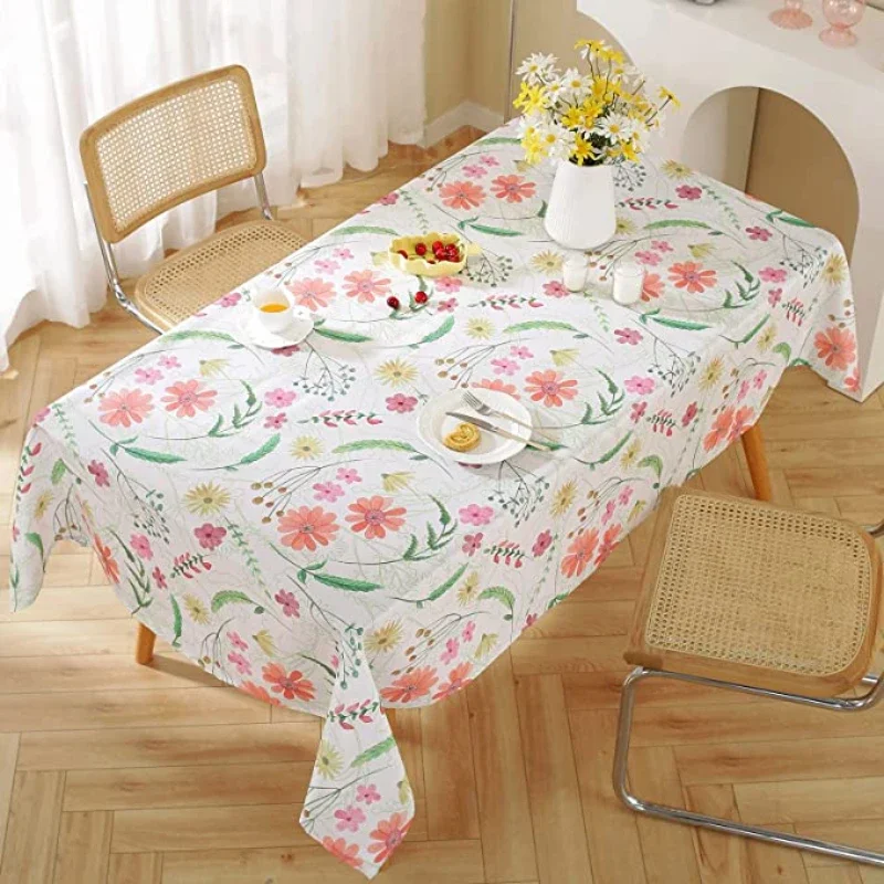 

Watercolor Floral Rectangular Tablecloth Kitchen -Spill Anti-Wrinkle Machine Washable Polyester for Outdoor Picnic Mat