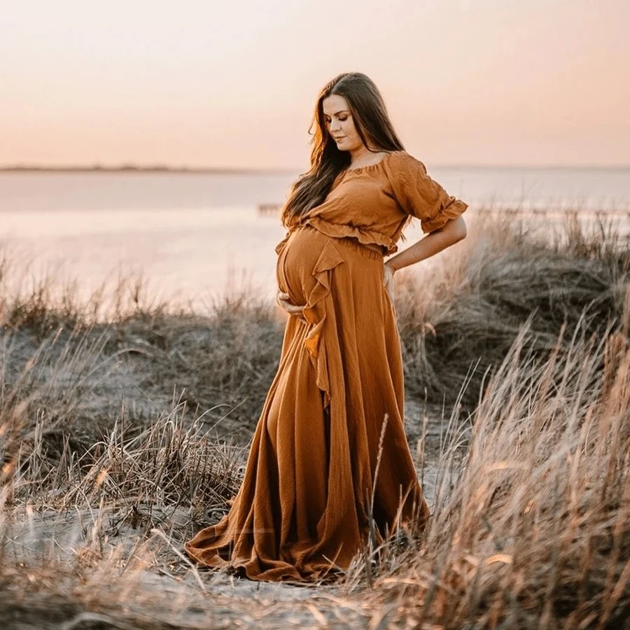 Two Pieces Cotton Maternity Outfit For Photo Shoot 2 in 1 Baby Shower Dresses Set Pregnant Woman Cotton Photography Dress