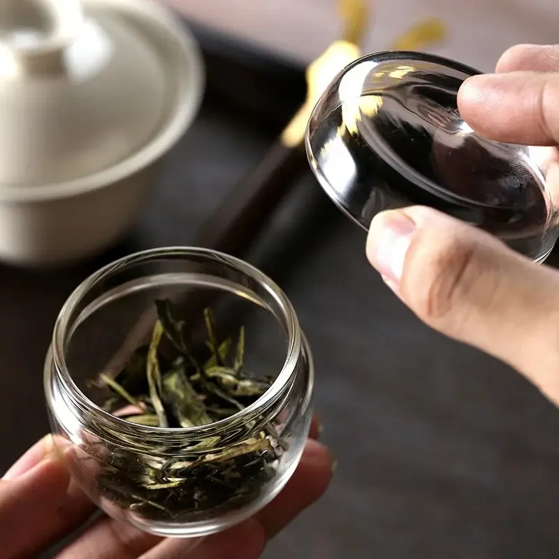 Tea Tin Box Tea Canister Mini Glass Tea Jar Transparent High Borosilicate Glass Jar Portable Travel Wake-up Tea Container Mini Storage Box