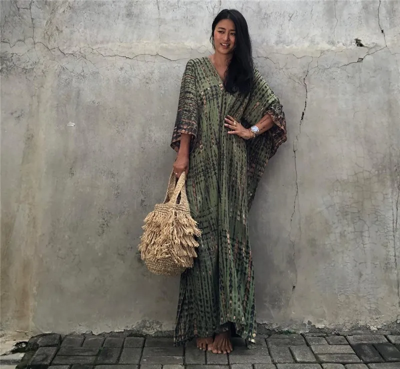 Fashion Casual Striped Print Long Dresses Women Bohemian V-neck Bat Sleeve Loose Slit Beach Dress Summer New Beachwear Vestidos 189 Fashion Casual Striped Print Long Dresses Women Bohemian V-neck Bat Sleeve Loose Slit Beach Dress Summer New Beachwear Vestidos