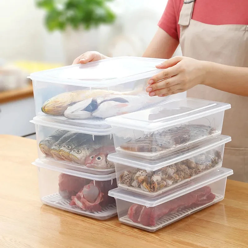 Food Storage Container Fridge Organizer Case Plastic Clear Container Box  Removable Drain Plate Tray Home Kitchen Storage Crisper - AliExpress