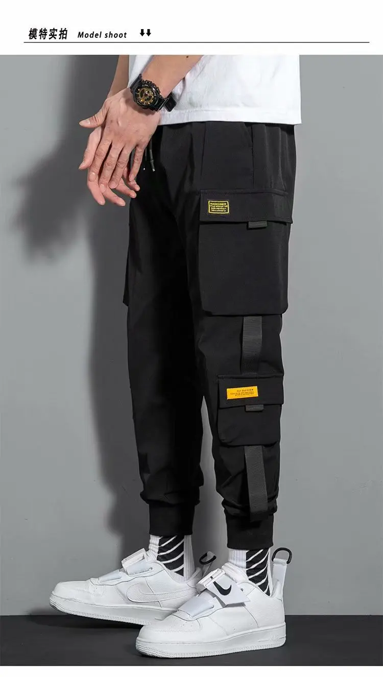 Multiple Pockets Work Pants Men 2024 Spring New Korean Trend Youth Bound Feet Harlan Pants Loose Casual Solid Color Trousers
