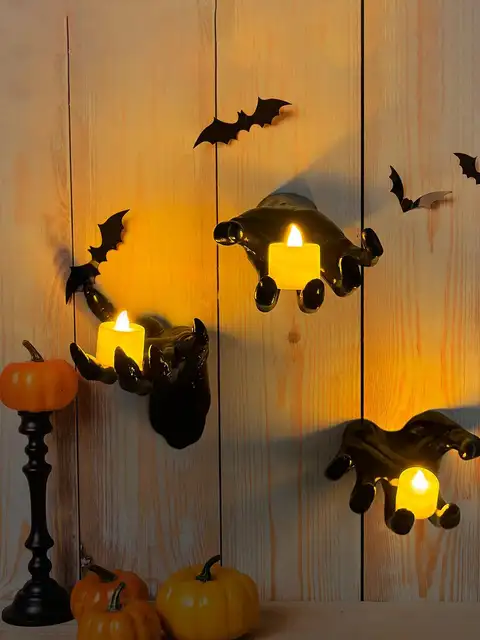 1pc Resin Claw Hand, Halloween Decorations, Wall Mounted Creepy Reaching Hands with Lighted Candles, Life-Sized Horror 3