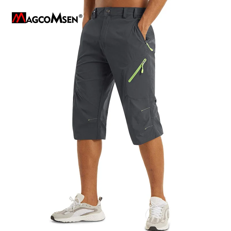 

Summer Thin Men's Pants Nylon Quick Dry Ripstop Trekking Mountaineer Below Knee Length Pants Zip Pocket Cargo Trousers