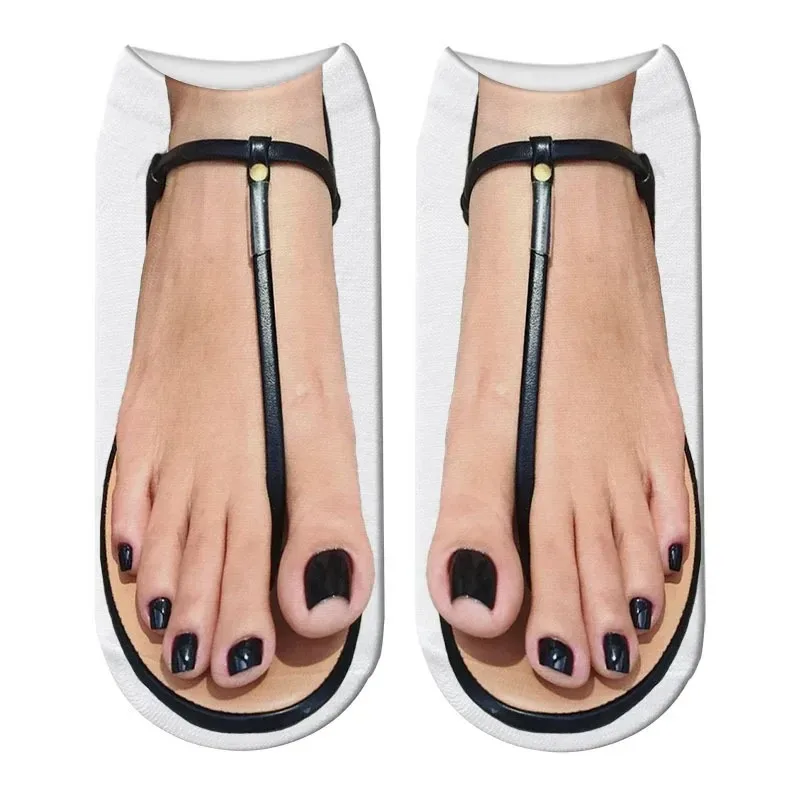 Funny 3D Printed Socks Flip Flops Slippers Sandals Skull Shoe Pattern Summer Cute Kawaii Low Short Soft  Ankle Beach Floor Socks