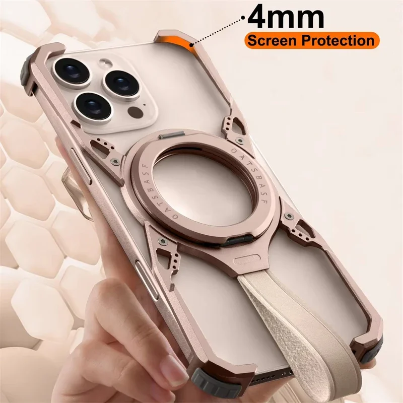 Luxury Metal Frame Magsafe Phone Case For iPhone 16Pro 16ProMax 360° Magnetic Bracket Aluminum Alloy Frameless Shockproof Cover 4