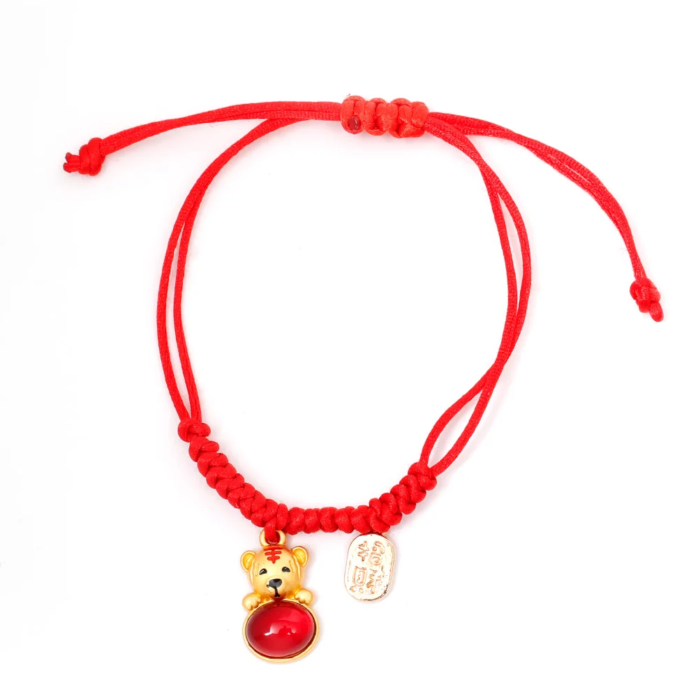 Mascot Five Fortunes Golden Tiger Red String Bracelet 2022 Chinese Tiger New Year Bring Wealth Lucky Good Blessing Bracelets 