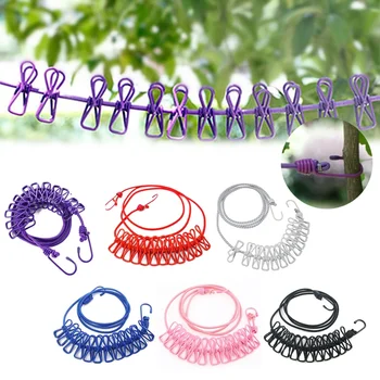 12 clip elastiche per esterni portatili elastiche da viaggio appendiabiti antivento stendibiancheria per esterni linea di asciugare il lavanderia 1