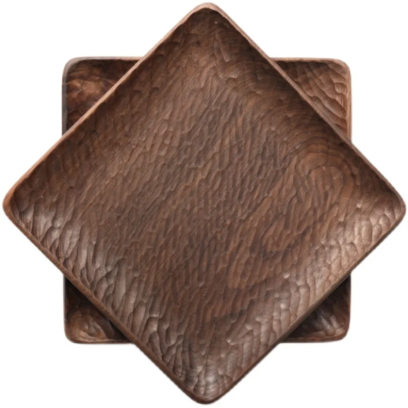 

Black walnut solid wood log creative design fruit cake dessert dinner plate rectangular tray tea plate