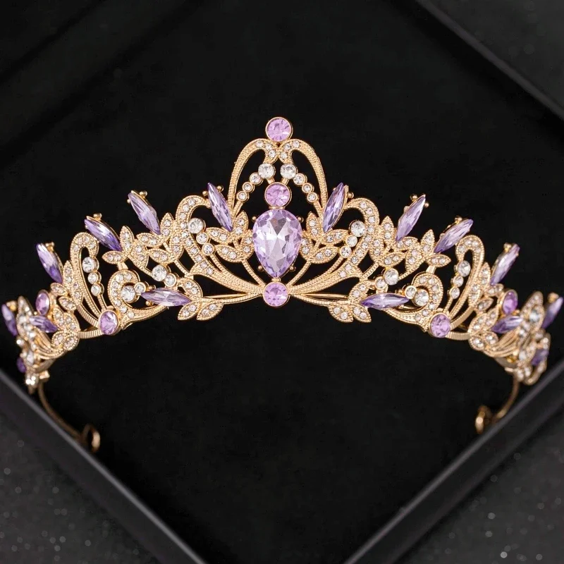 Purple Crystal Tiaras And Crowns Rhinestone Prom Diadem Crown for Women Bridal Wedding Hair Accessories Jewelry Crown Tiara Gift for hair accessories bridal hair accessories crown headband
