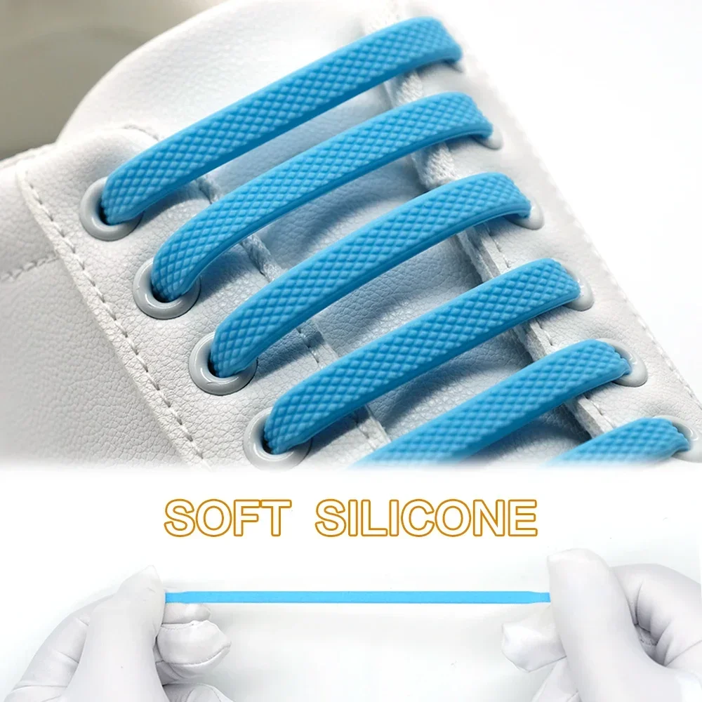 Shoelaces Without Ties 8 Pairs Silicone 13colors No Tie Kids Adult Sneakers Quick Put On And Off Elastic Rubber Lazy