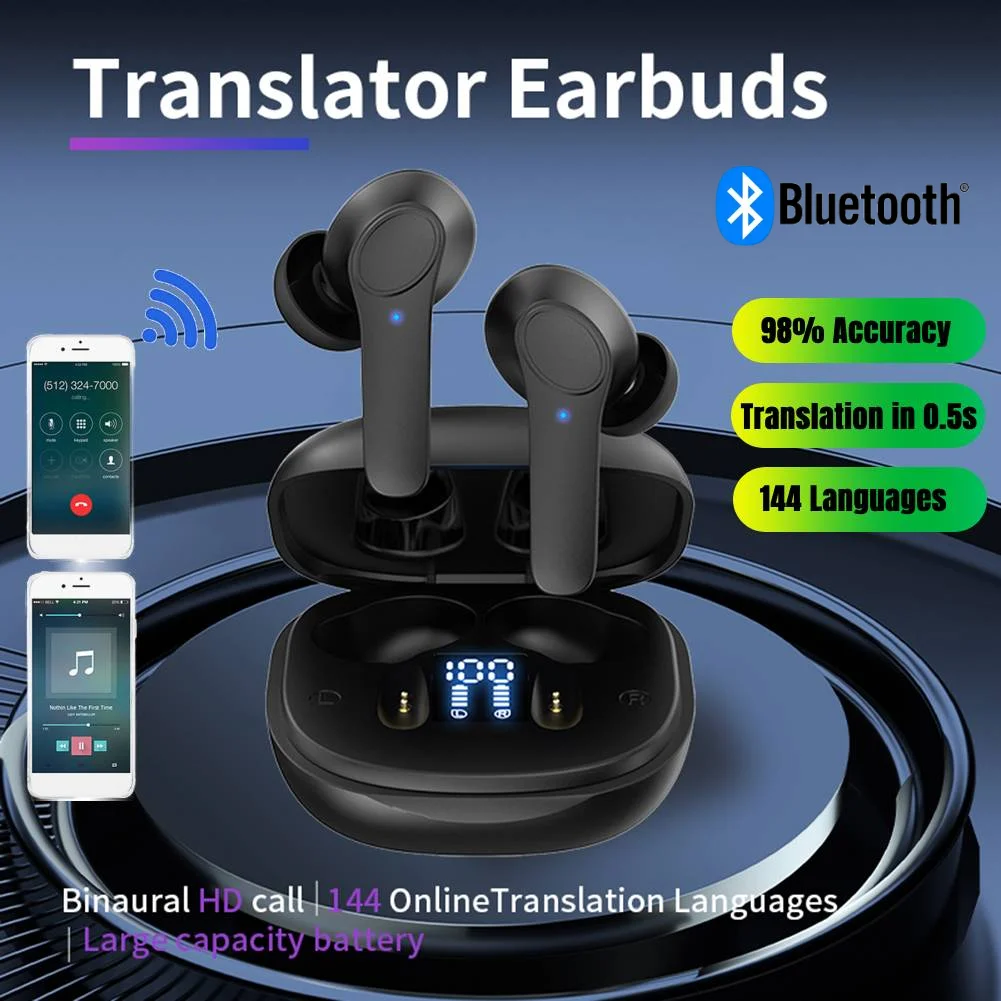 144 Languages Real Time Translator Earbuds 4 Translation Mode 98% Accuracy Wireless BT IPX6 Waterproof Translation Earphones