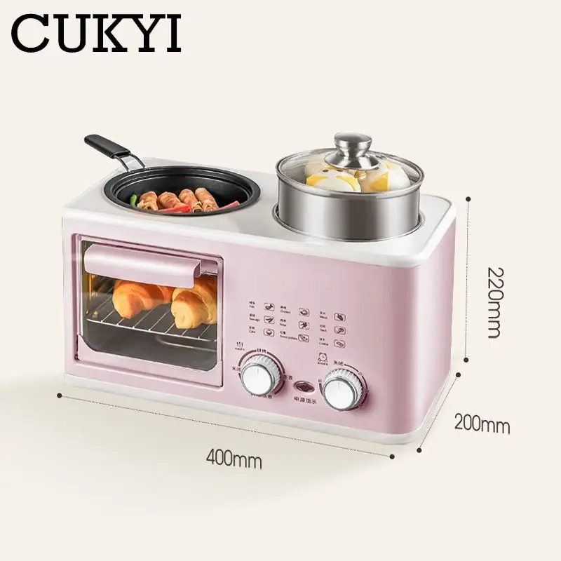 DMWD 4 in 1 Household Electric Breakfast Machine Toaster Frying Pan Mini Oven Bread Pizza Maker Hot Pot Steamer Boiling Pot