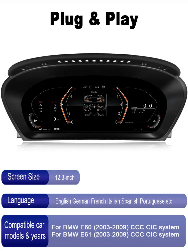 Digital instrument cluster for BMW 5 6 Series E60 E61 E63 E64 CCC CIC Odometer,S