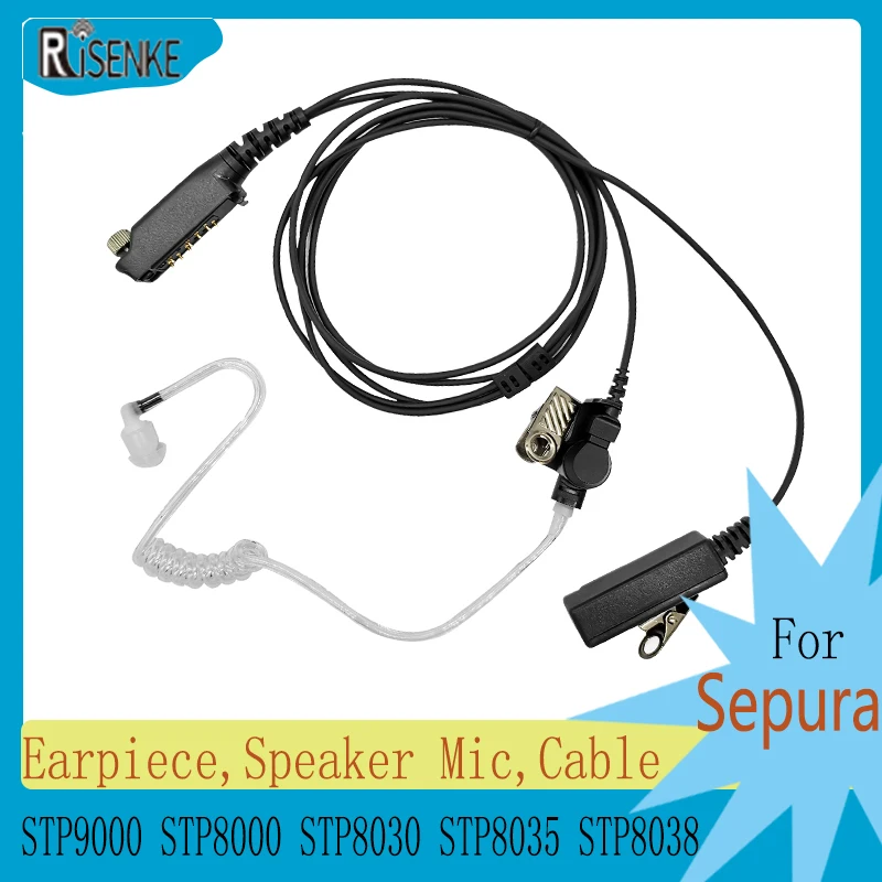 RISENKE Earpiece,Speaker Mic for Sepura STP9000 STP8000 STP8030 STP8035 STP8038 Walkie Talkie Accessories Headset ,Mic PTT Cable risenke g shape earpiece for radio earphone accessories headset for sepura stp8000 stp8030 stp8035 stp8038 earpiece