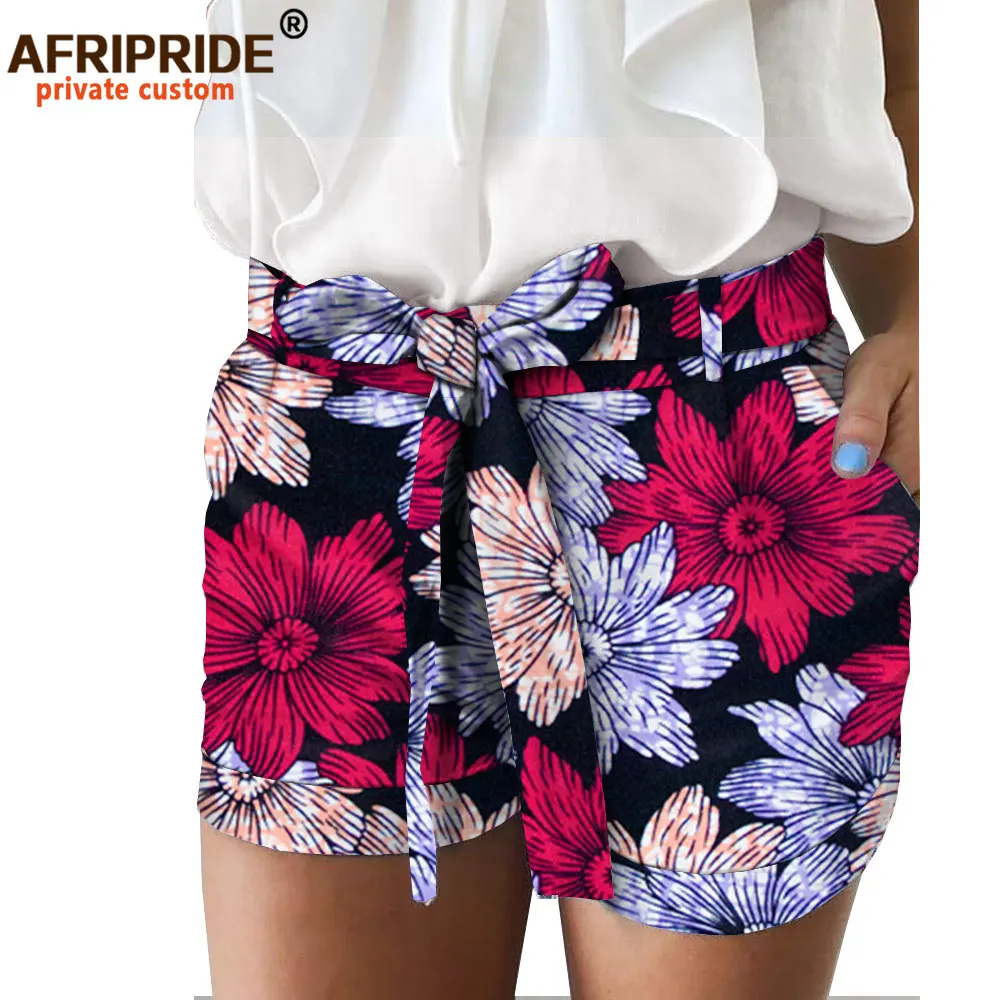 African Print Summer Shorts for Women AFRIPRIDE Women Casual Shorts with Pocket Belt Dashiki Ankara Print A1821005