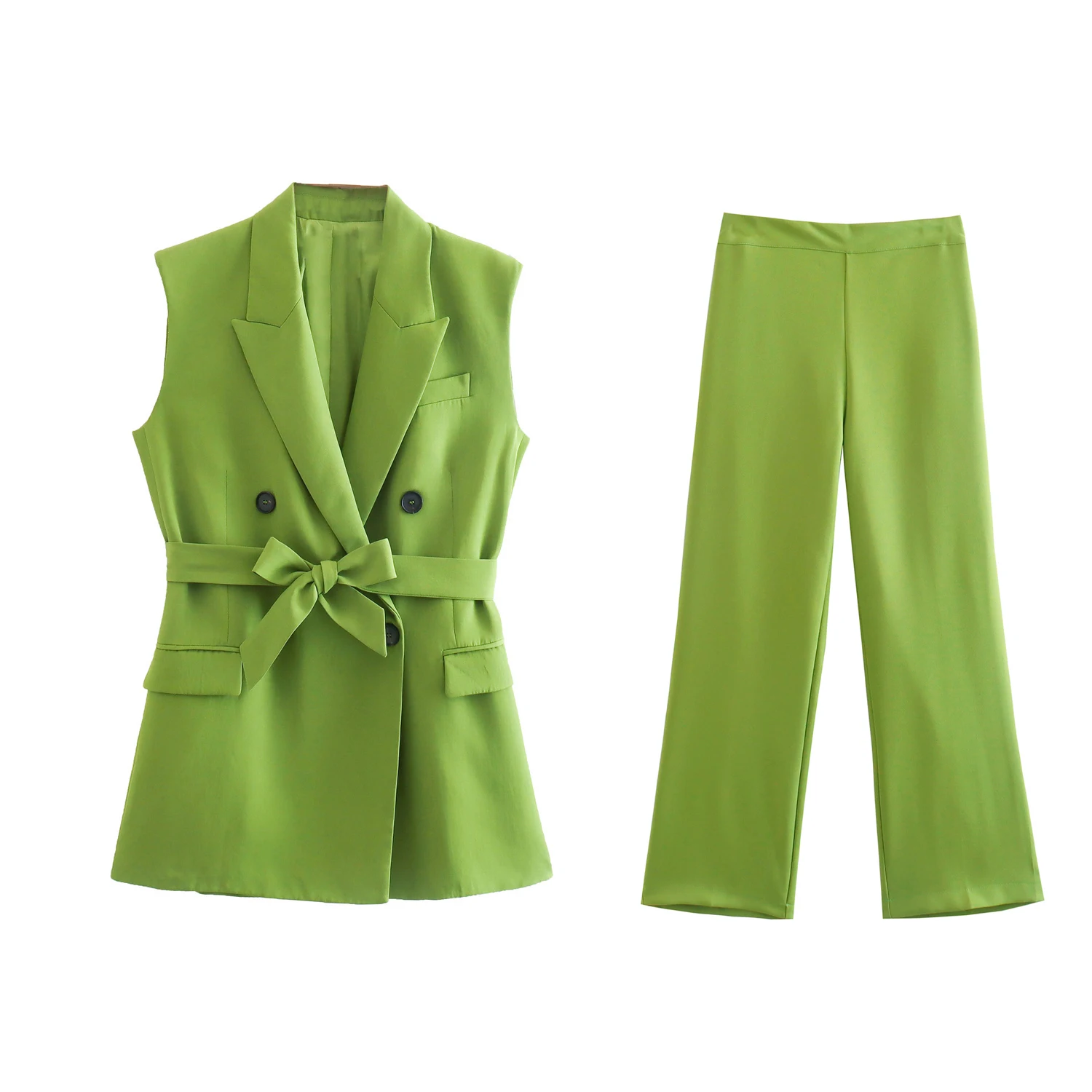Four-Way Stretch Mock Layered Shirt And Pants Two-Piece Set With Self-Tie Belt