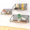 1Pc/No-Drill Wrought Iron Grid Wall-Mounted Storage Rack Living Room Bedroom Bathroom Wall Decoration Storage Rack 3