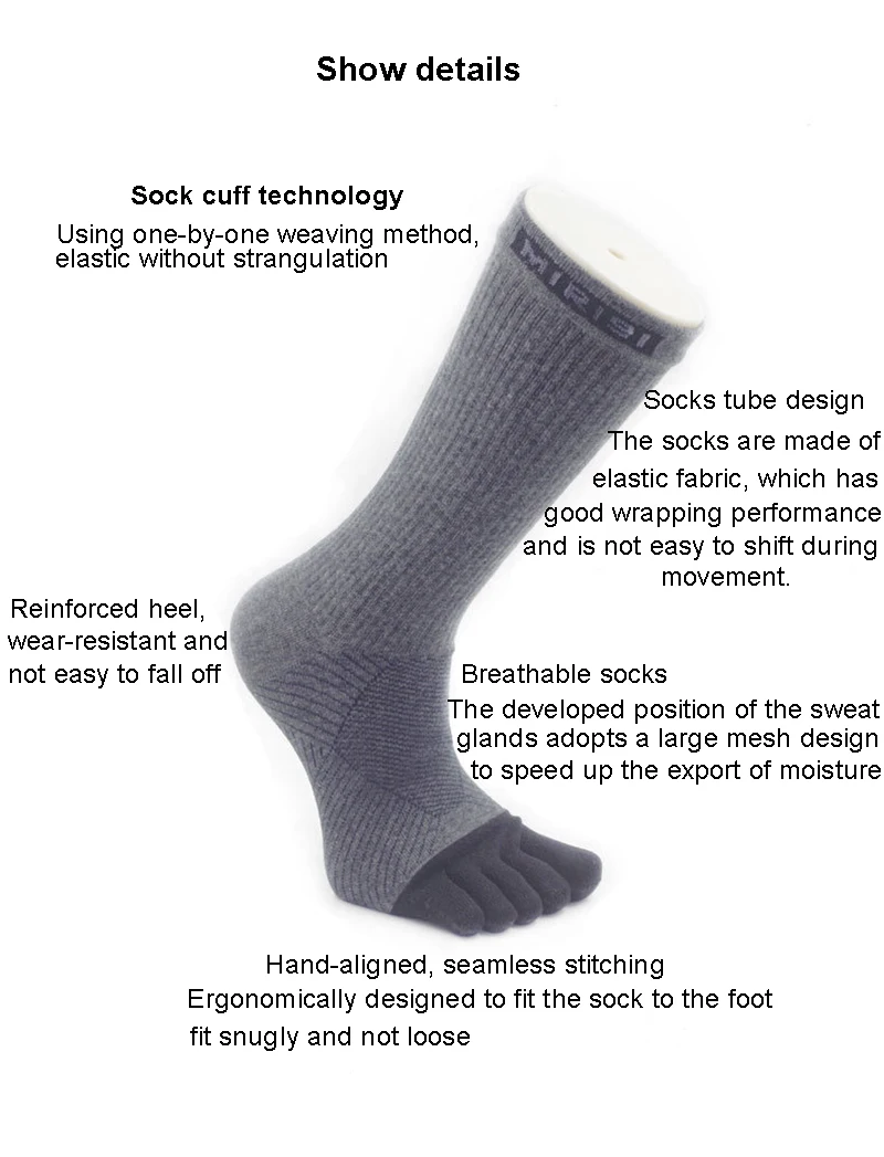 3 Pairs Long Mans Five Finger Compression Socks Combed Cotton Mesh Breathable Sport Tennis Bike Basketball Running Socks 5 Toes