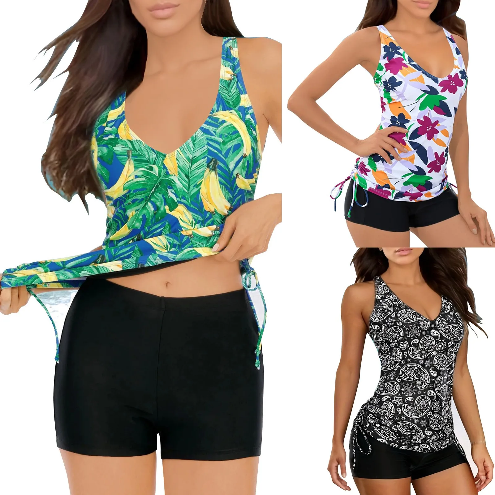 

Women's Large Size Split Conservative Women's Swimsuit Large Size Floral Print Beach Bikini Foreign Trade Swimwear Three Piece
