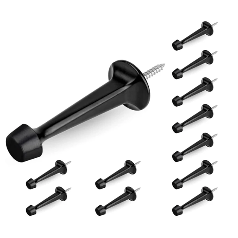 

12Pcs Heavy Duty Solid Rigid Door Stops With Rubber Tips Zinc Die Cast Door Stops For Walls And Doors Black