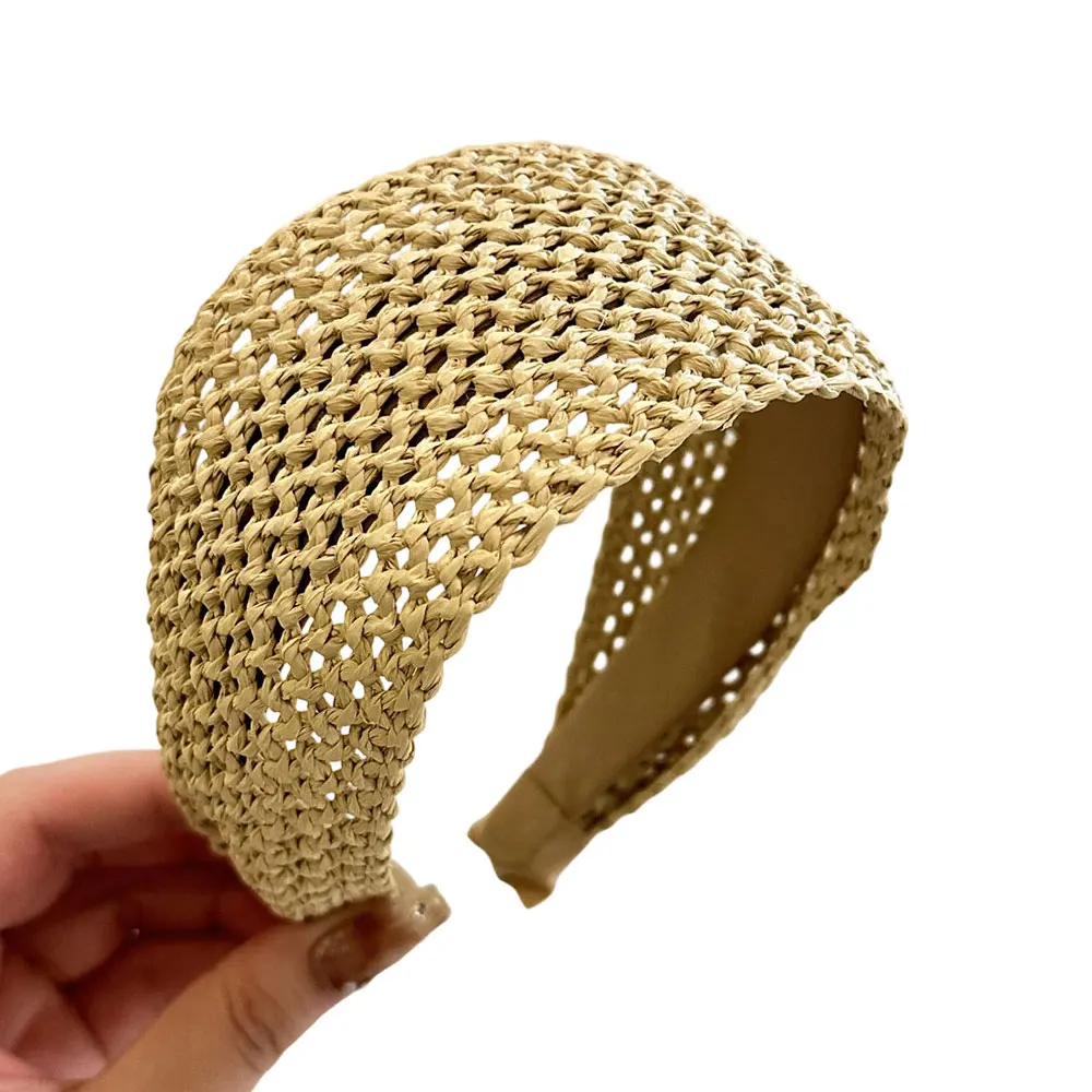 Fascia per capelli in paglia intrecciata, cerchietto largo in rafia, accessorio per capelli alla moda - immagine 5