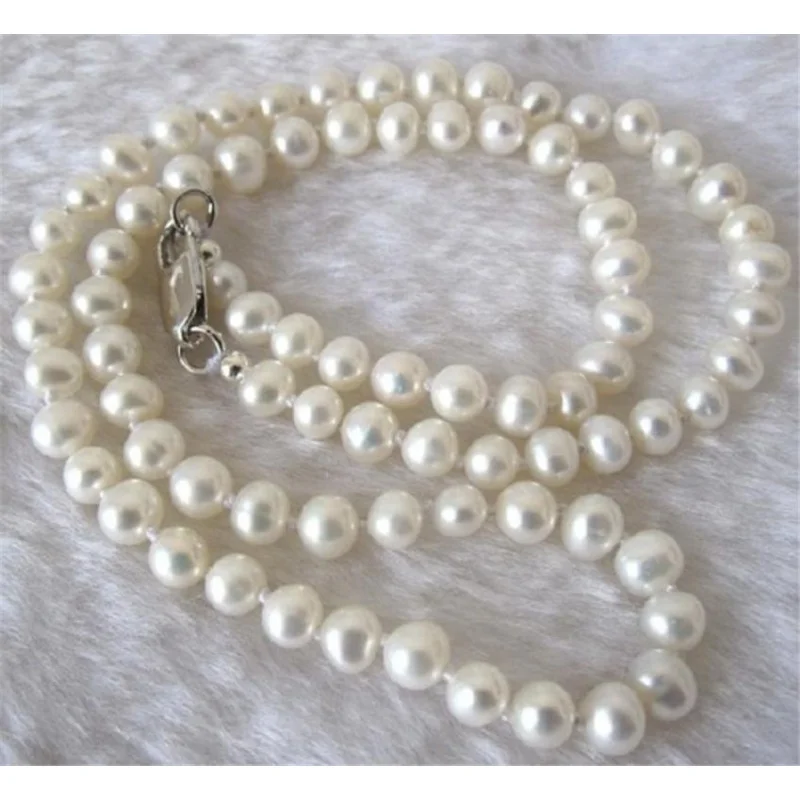 

Long 18" 8-9mm Real Natural White Akoya Cultured Pearl Hand Knotted Nelace