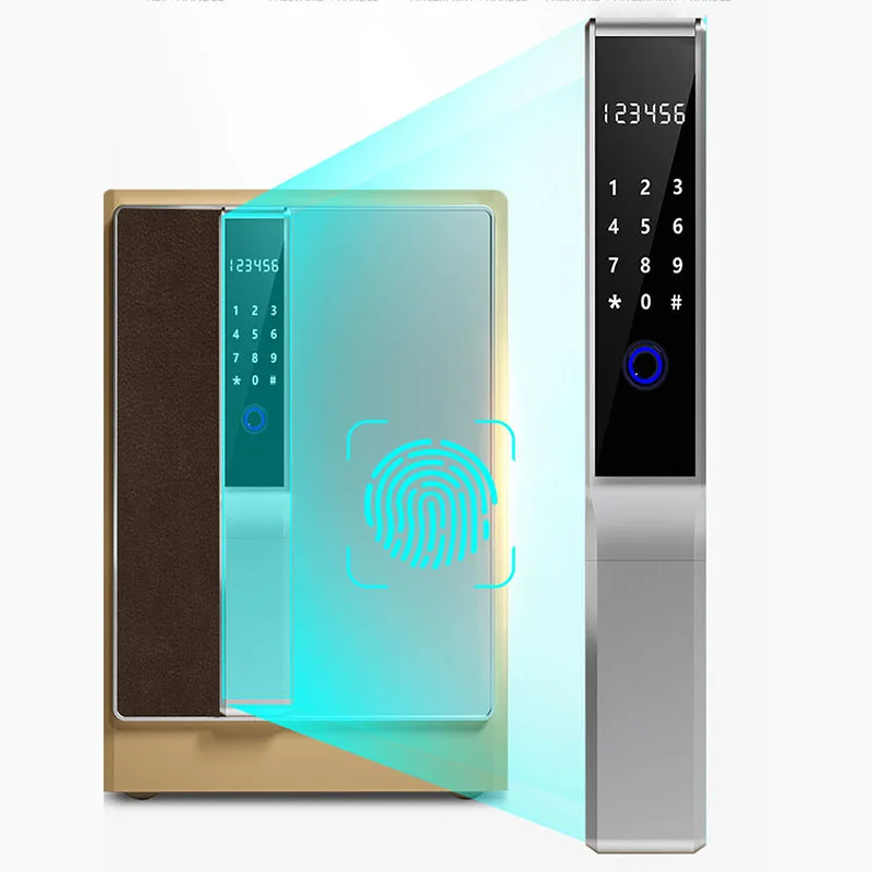 Electronic Lock Intelligent Fingerprint Password Safe Cabinet Alloy Steel Frame PU Leather Anti-theft Bedside Safe Deposit Box