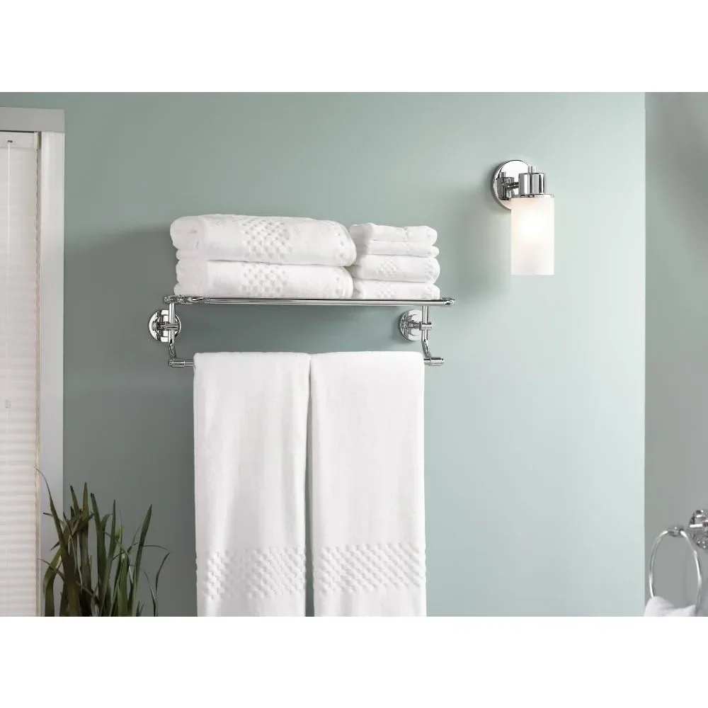 DN0794CH Iso 24-Inch Wide Bathroom Hotel-Style Towel Shelf with Towel Bar, Chrome