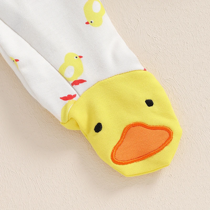 Pudcoco Newborn Baby Boy Girl Duck Outfit, Long Sleeve Full Length Footed Jumpsuit Duck Hat 2 Piece Set for Fall 0-6M