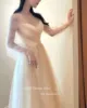 XPAY V Neck Long Puff Sleeve Korea Wedding Dress Princess Photo Shoot Off Shoulder Champagne Corset Back Customised Bridal Gown 3