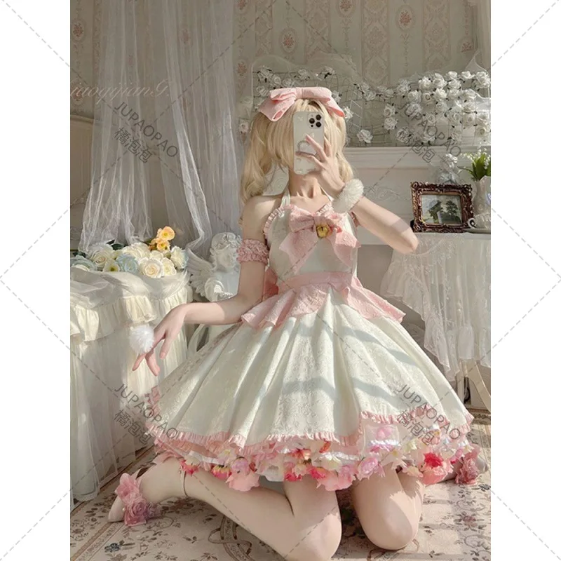 Girls Dress Sexy Lolita Pink Maid Dress Japanese Sweet Women Kawaii Dress