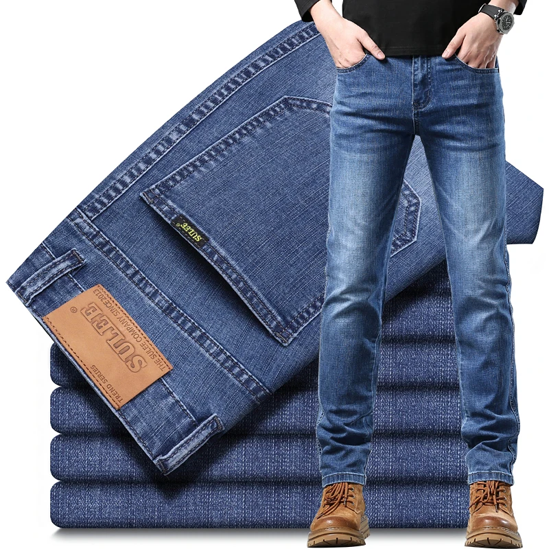 2023 Thin SULEE Brand Logo Slim Fit Spring Summer Men's Jeans Casual Elastic Denim Pants Male Trousers Colors Luxury Clothing