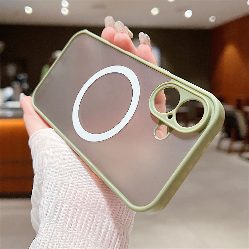 Custodia magnetica opaca di lusso Magsafe per iPhone 11 12 13 14 15 16 Pro Max X XS XR 7 8 Plus con ricarica wireless, trasparente, rigida per PC_voghion.com