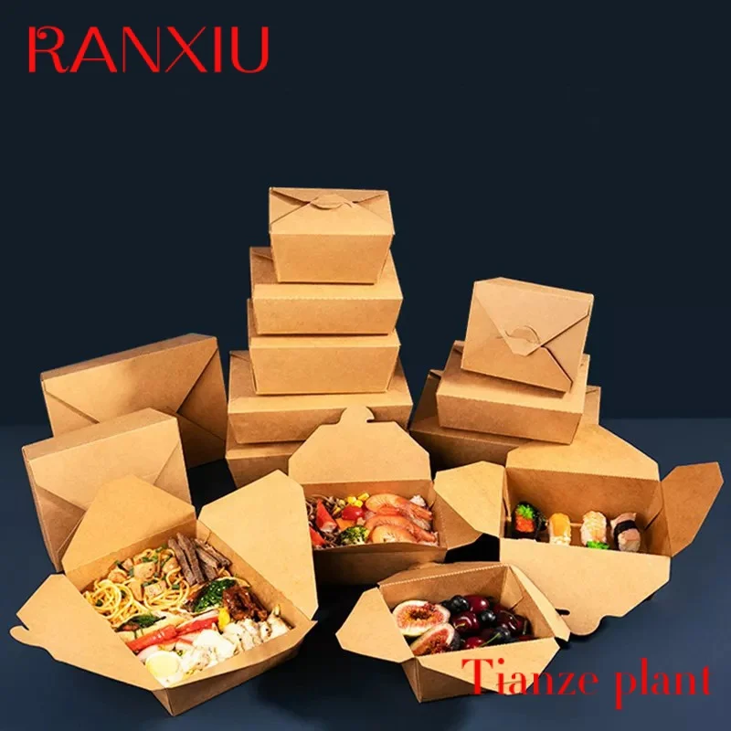 Custom custom logo printing lunch Kraft paper packing container disposable food boxes custom 800ml brown kraft paper customize logo printing lunch box take away 1 compartment paper food container