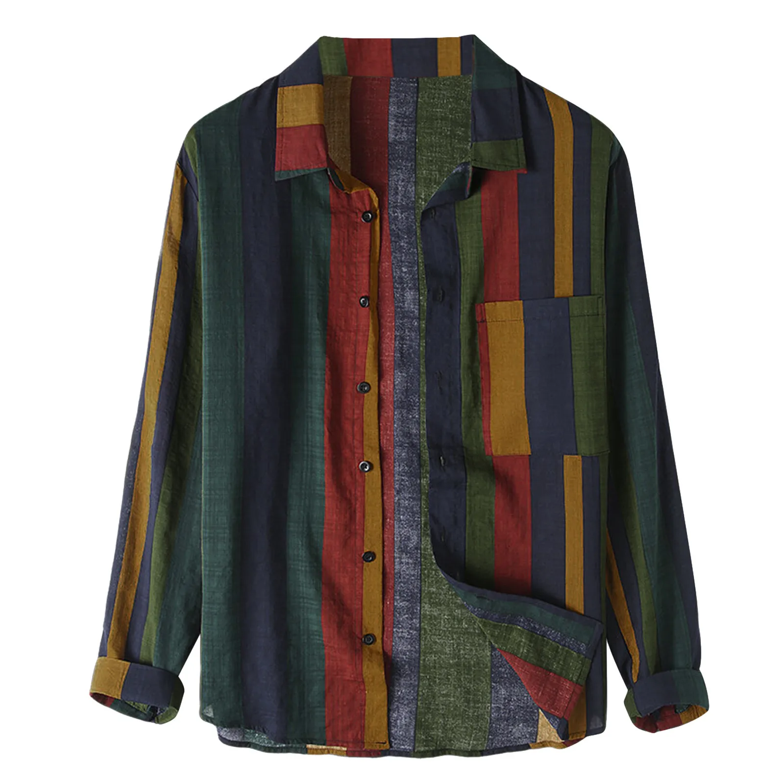

Man Shirt Vanatge Lapel Button Top Male Long Sleeve Vintage Oversized T-Shirts Man Clothes Single Breasted Harajuku Blusas
