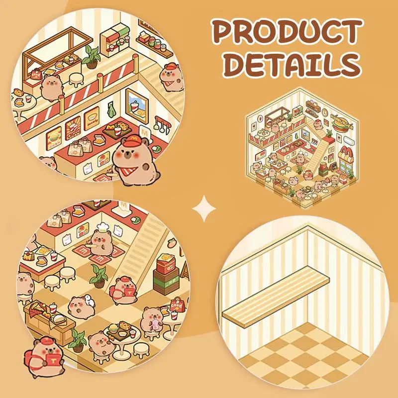 Fun 3D Cartoon Stickers Cute Miniature Scene Stickers Capybara Stereoscopic Visual Stacking House Sticker For Cups Phone Wall 3d stickers 3d wall stickers