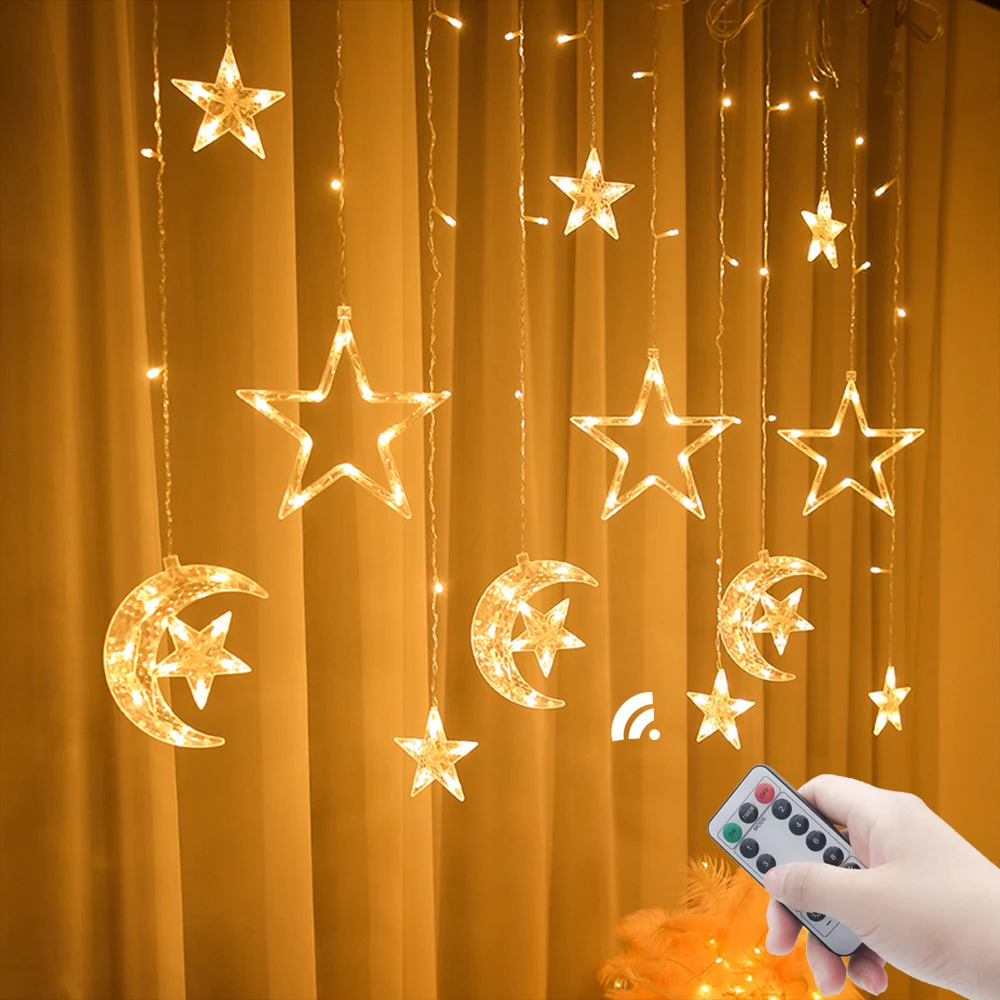 

LED Moon Star Ramadan Decoration 2023 Garland Curtain String Fairy Lights Christmas Eid Mubarak Islam Muslim Eid Al Adha Decor