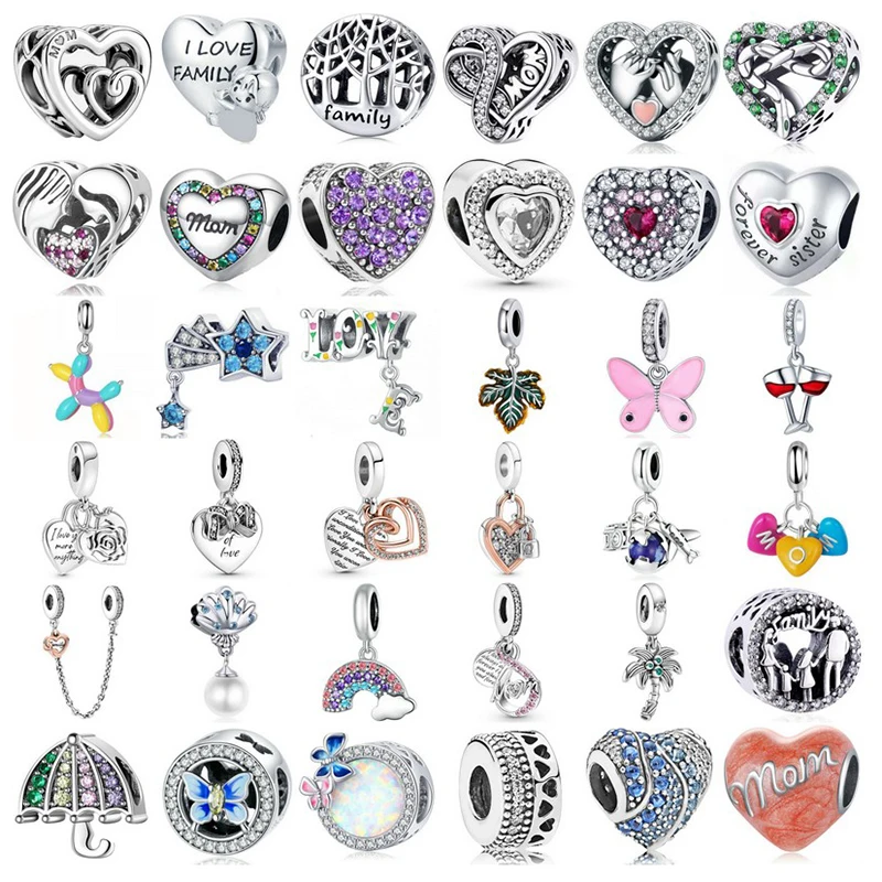 New Arrival Bear heart key Space Heart Stopper Clip Beads Charms Fit Original Pandora Dangle Pendant DIY Bracelet Women Jewelry