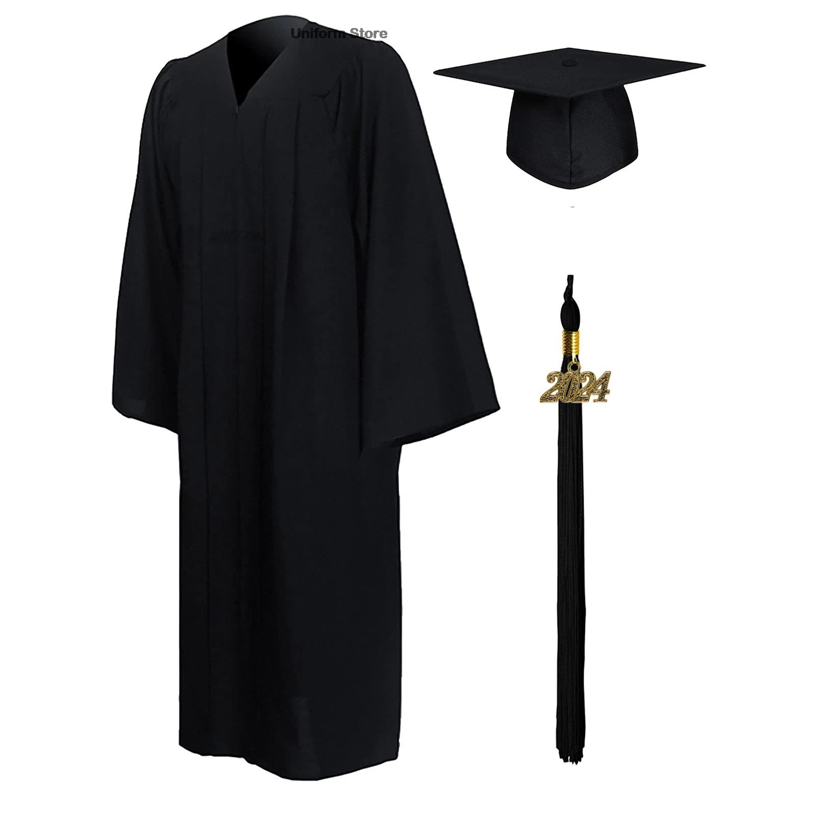 

High School Graduation Gown 2024 Graduation Gown Cap Tassel Set Long Sleeve Choir Robes Church Judge Costume Tassel Year Stamp