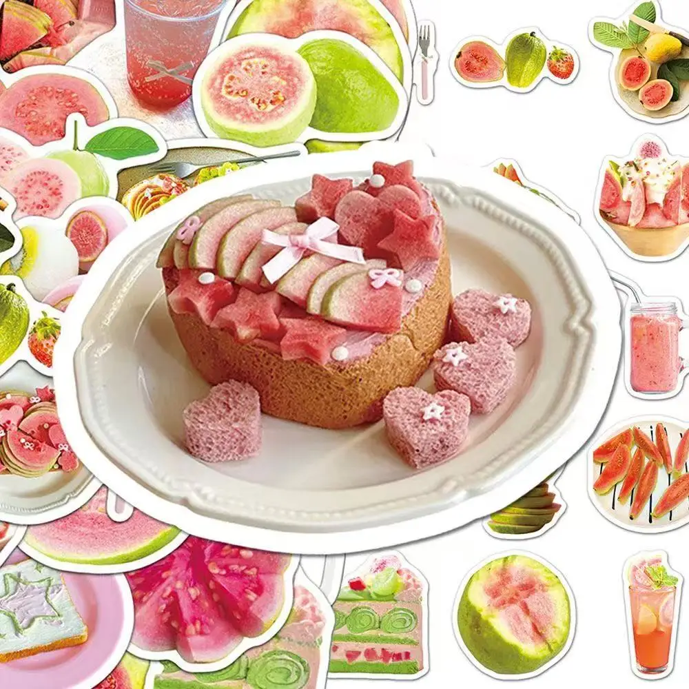 50Pcs 핑크 그린 구아바 인스 신선한 애프터눈 티 음식 작은 아이템 장식 스티커 전화 저널 스크랩북 물병 DIY