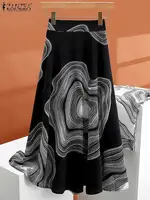 ZANZEA Summer Elastic High Waist Skirts Women Luxury Printed A-line Jupe Korean Fashion Office Faldas Vintage Holiday Midi Skirt - Image 4